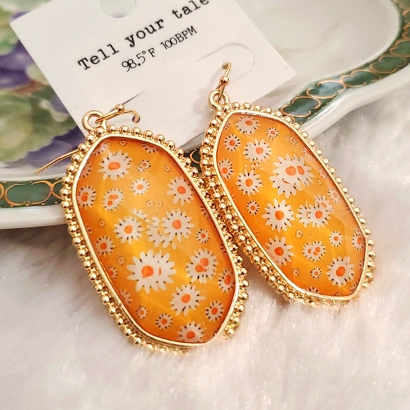 Blue green yellow daisies Goldtone beveled acrylic fun Summer Spring - Picture 6 of 9